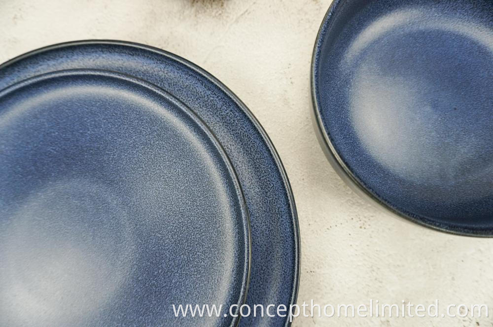 Reactive Glazed Stoneware Dinner Set In Dark Blue Matt Finished Ch22067 G07 4